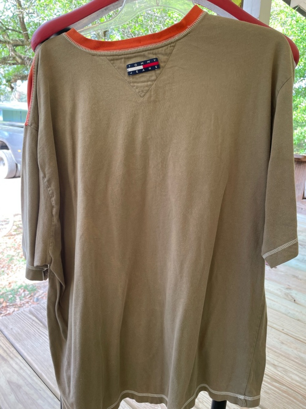 Tommy Hilfiger Olive Green and Orange V-Neck Short Sleeve Tee - Picture 2 of 3